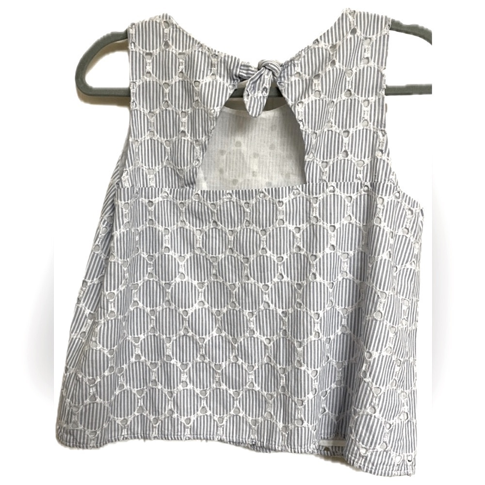 Banana Republic Sleeveless Blue White Striped Eyelet Circle Cotton Top
